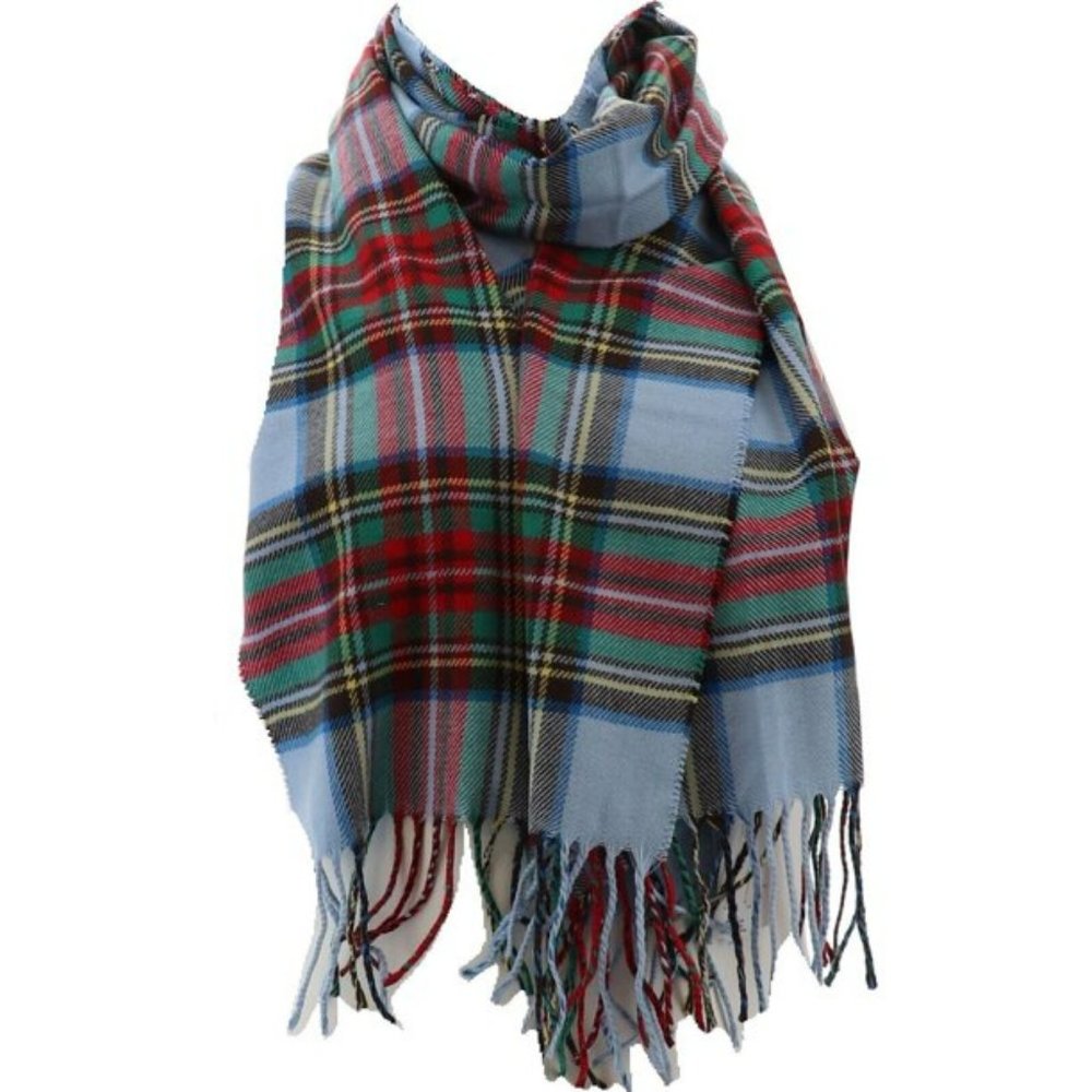 Lands' End Women's CashTouch Scarf Chicory Blue/White Check Plaid